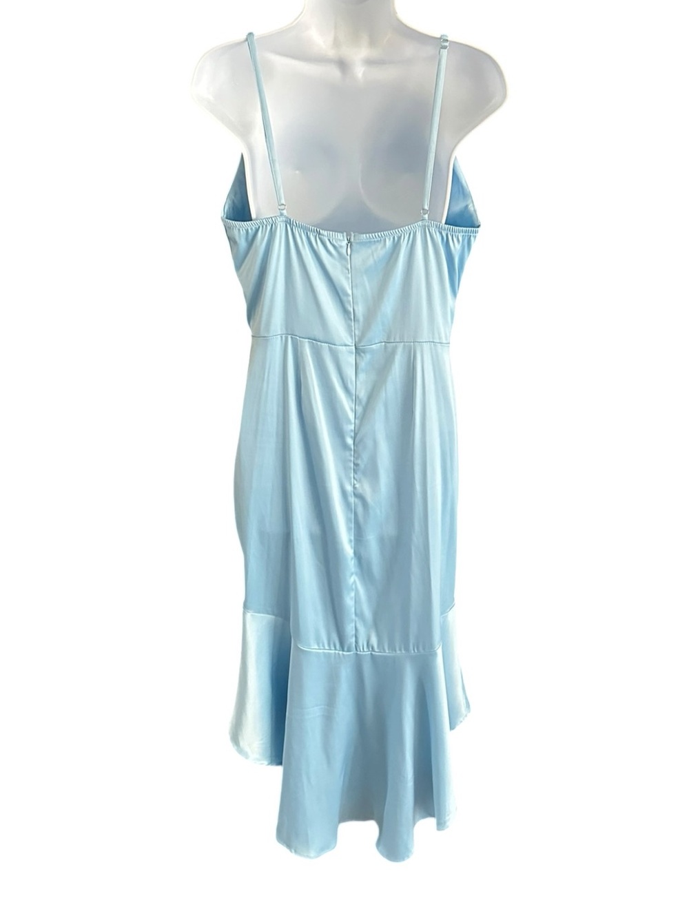 Light Blue Satin Ruffle High-Low Dress - Picture 5 of 10